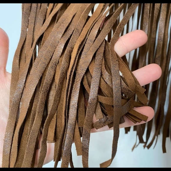 Mango Sueded Fringe Tank Top Sleveless V-Neck Vegan Brown Distressed Hippie Boho - Picture 8 of 9